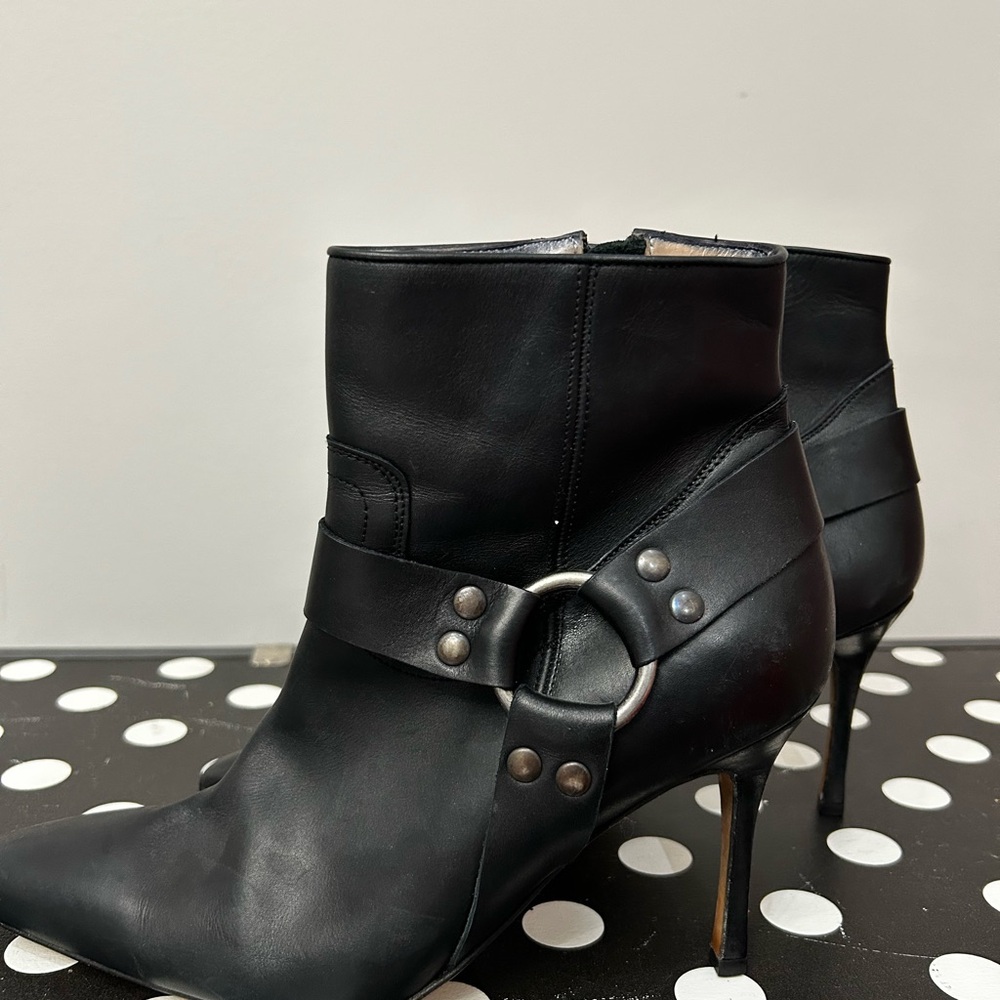 Manolo Blahnik Black Heeled Boots with Buckle Detail